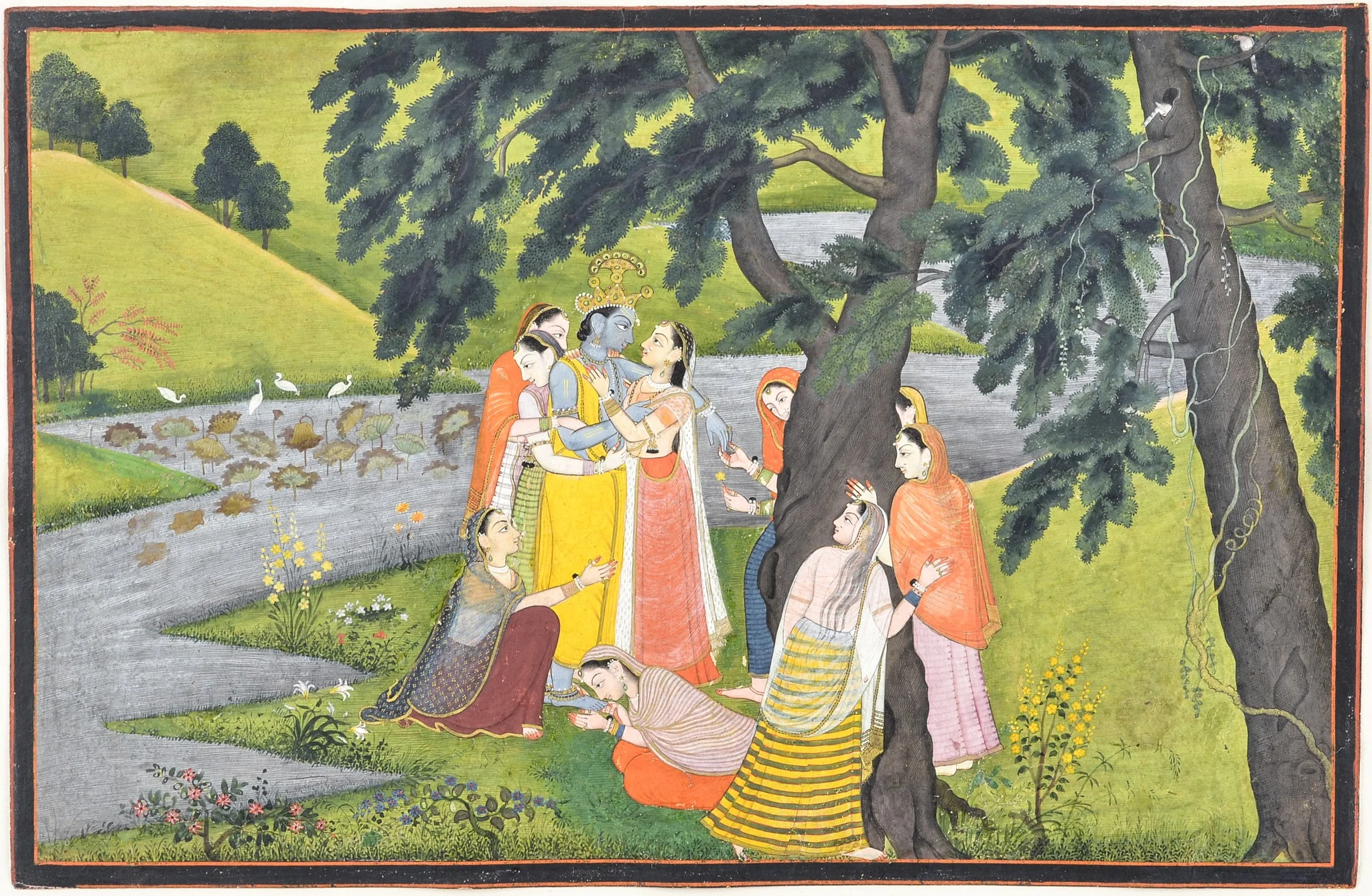 "Krishna and the Gopis on the Bank of the Yamuna River", Folio from the "Second" or "Tehri Garhwal" Gita Govinda (Song of the Cowherd), detail