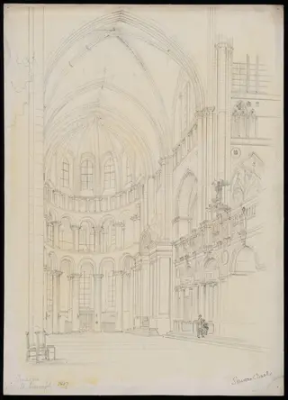 Interior of N. Transept, Tournai Cathedral, by Somers Clarke, 1867