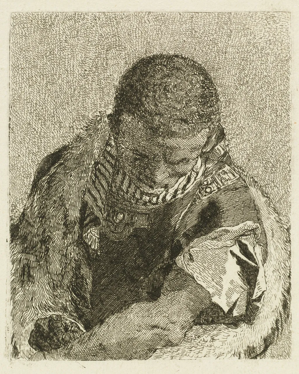 Head of a Moor Bending Forward, by Giovanni Domenico Tiepolo, ink, 1770