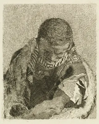 Head of a Moor Bending Forward, by Giovanni Domenico Tiepolo, ink, 1770