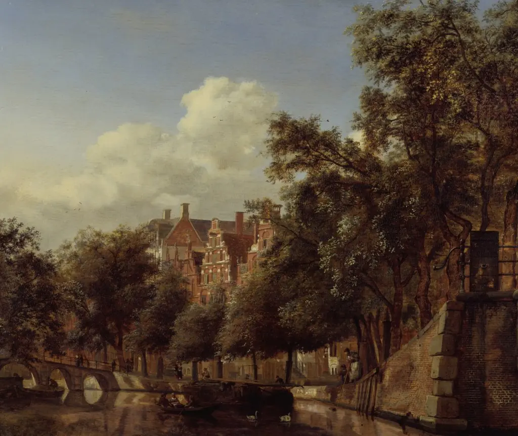 View of the Herengracht, Amsterdam, from the Leliegracht, by Jan van der Heyden, oil, 1665