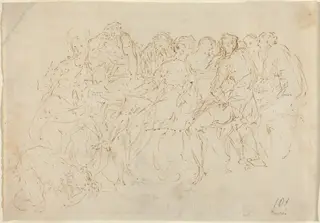 Magdalene Washing the Feet of Christ with Eight Disciples Looking On [recto], by Donato Creti, ink, 1710