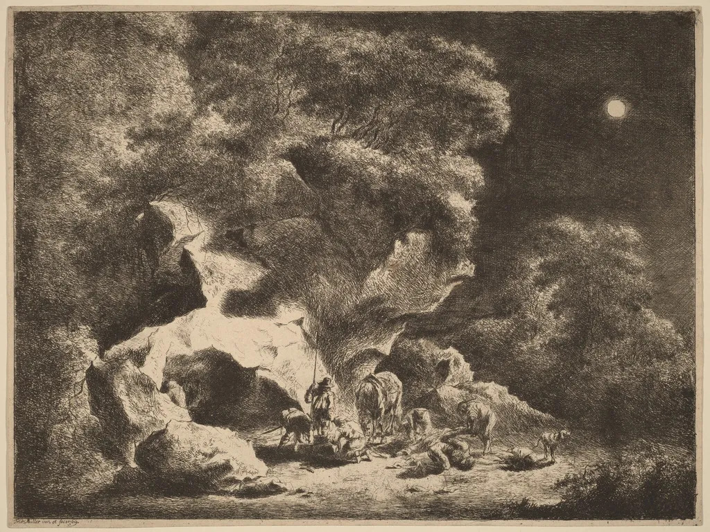 A Night Robbery, by Friedrich Müller, ink, 1769