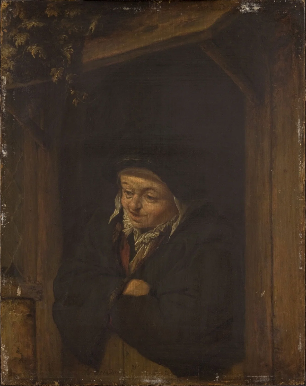Woman Leaning out a Half-Door, detail