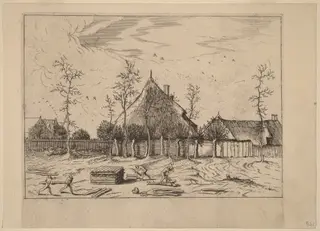 Farm, by Johannes van Doetechum the Elder, ink, 1560