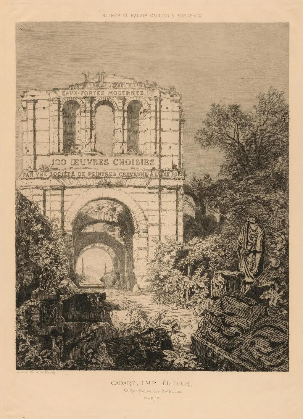 Ruines du Palais Gallien à Bordeaux, by Maxime Lalanne, ink, 1866