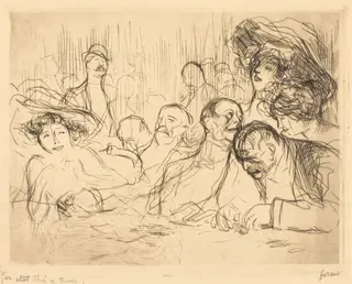 A la table de jeu (1ère planche) (At the Gambling Table) (first plate), by Jean-Louis Forain, ink, 1909
