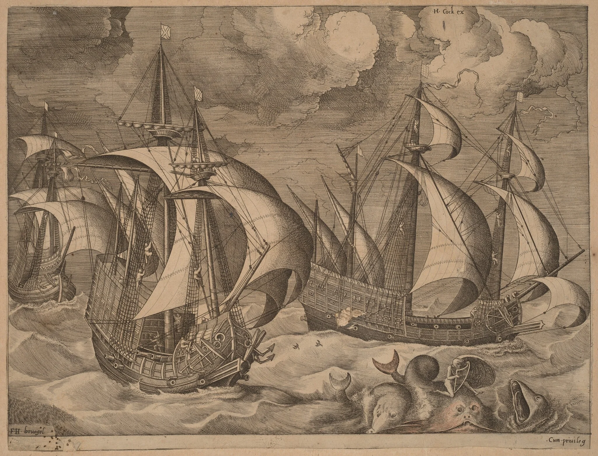 Three Caravels in a Rising Squall with Adrion on a Dolphin, detail