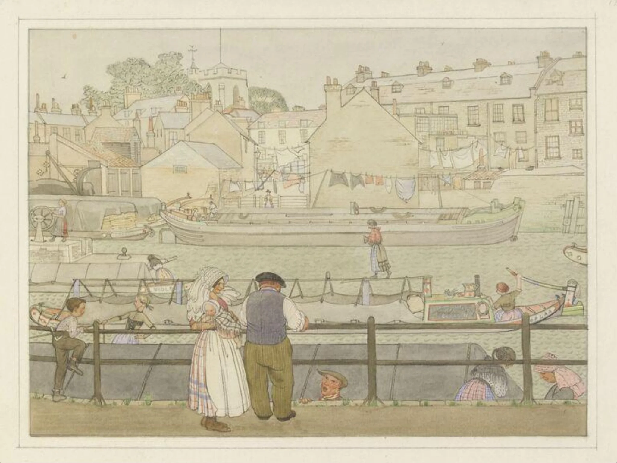 Barges going through the Lock, Brentford, detail