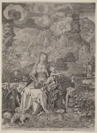 Virgin and Child in a Landscape, by Aegidius Sadeler II, ink, 1598
