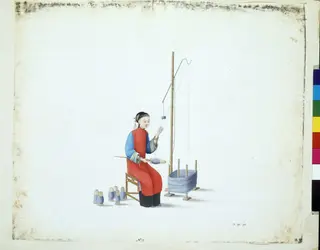 Woman Spooling, by Puqua, paint, 1790
