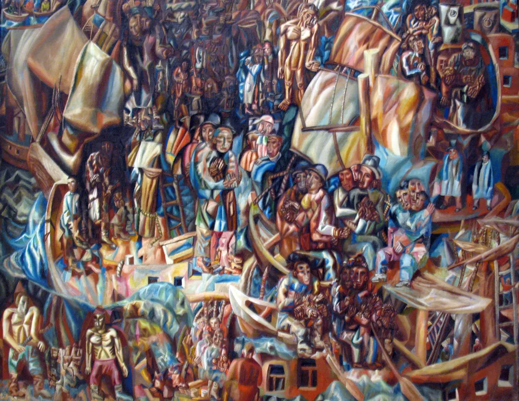 Composition: Ships, by Pavel Filonov, oil, 1914