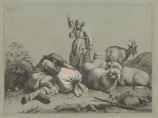 Sleeping Peasant and Standing Spinner, by Francesco Londonio, ink, 1763