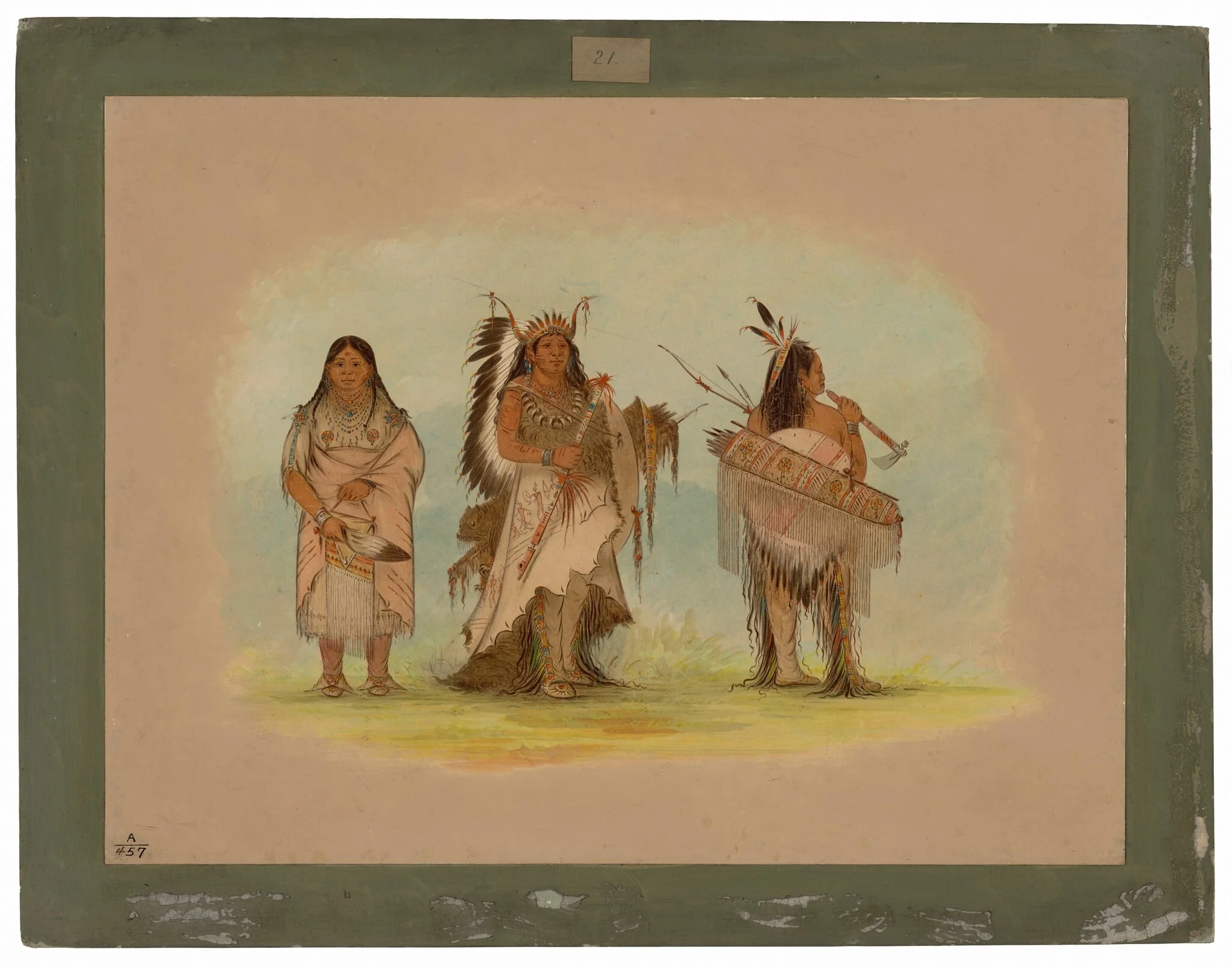 Omaha Chief, His Wife, and a Warrior, detail