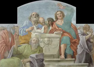 Apostles around the Sepulchre of the Virgin Mary, by Annibale Carracci, fresco, 1604