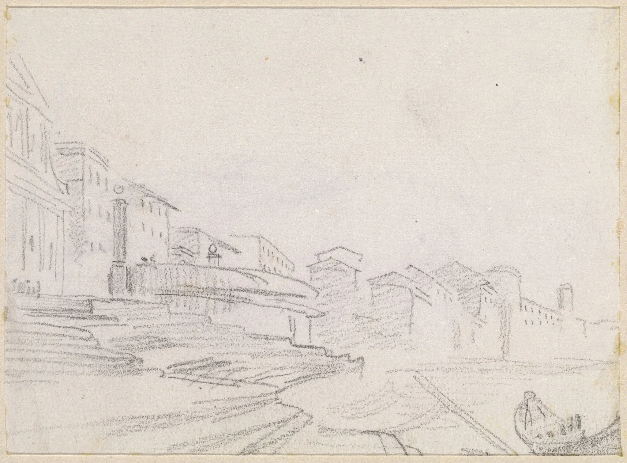 Buildings along a Riverside [verso], detail