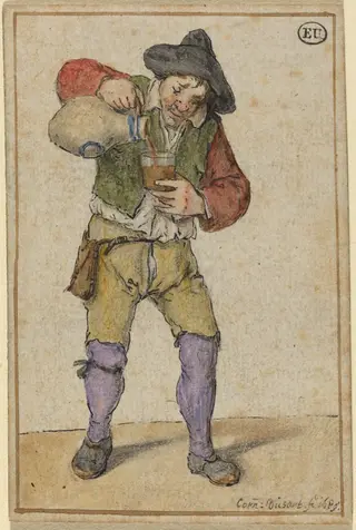 Peasant Filling a Glass, by Cornelis Dusart, ink, 1689