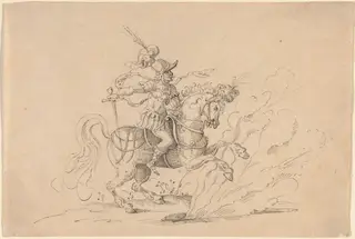 The Sacrifice of Marcus Curtius, by Jost Amman, ink, 1565