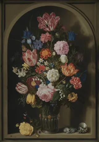 Bouquet of Flowers in a Stone Niche, by Ambrosius Bosschaert, oil, 1618