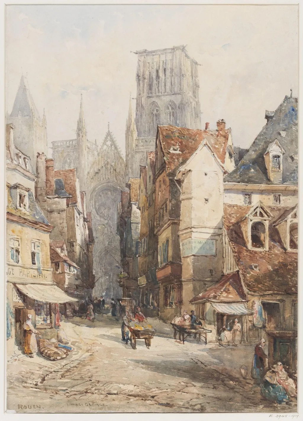 Rouen. The South Porch and Towers of the Cathedral, seen from Rue du Bac, by Ernest George, 1876