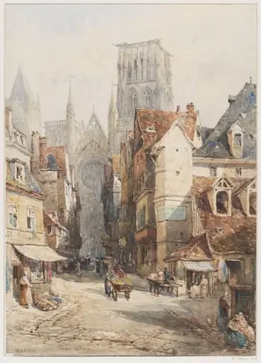 Rouen. The South Porch and Towers of the Cathedral, seen from Rue du Bac, by Ernest George, 1876