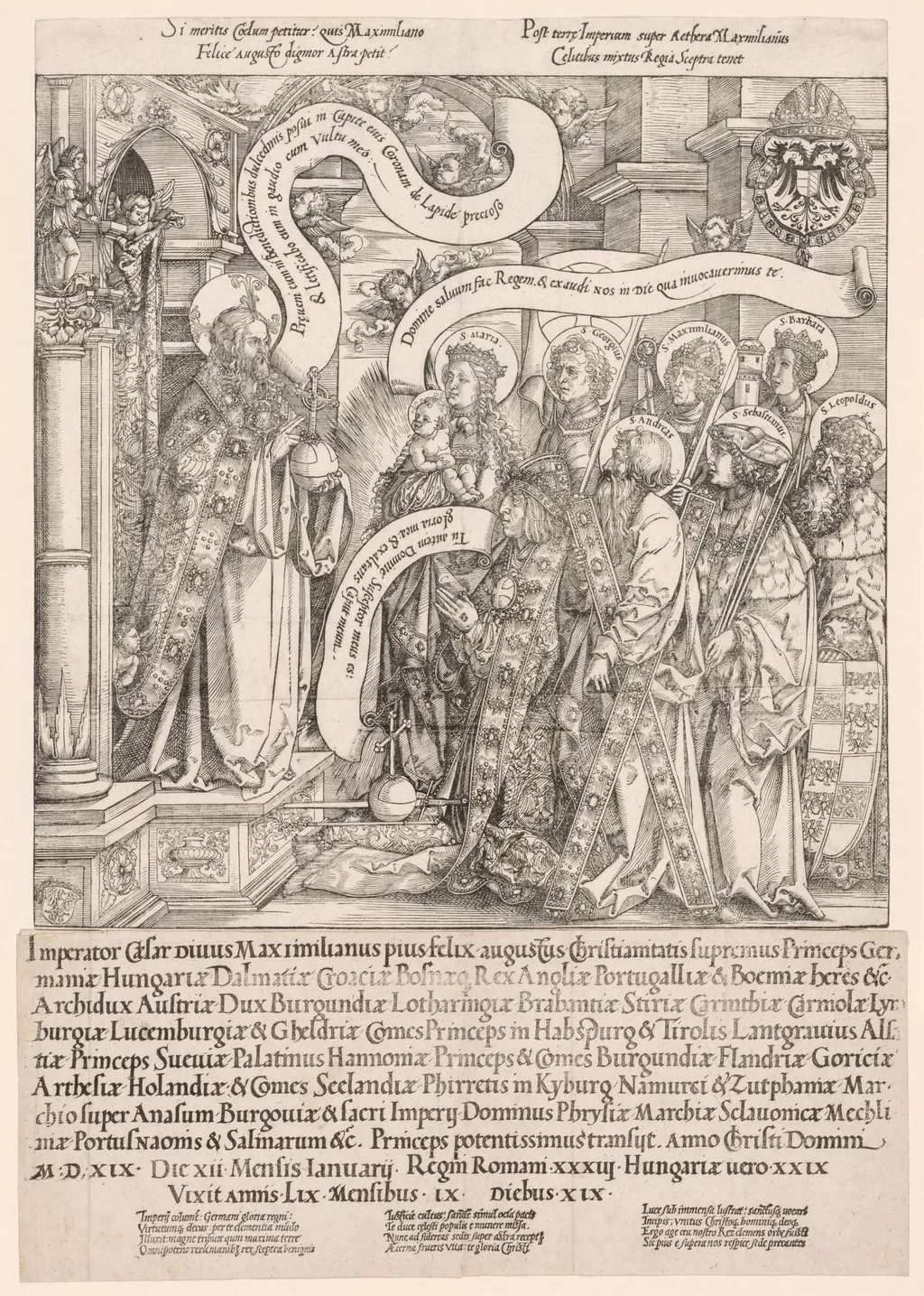 Maximilian Presented by His Patron Saints to the Almighty, by Hans Springinklee, 1519