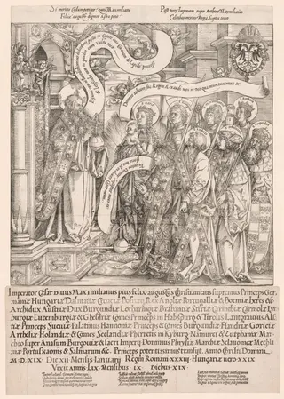 Maximilian Presented by His Patron Saints to the Almighty, by Hans Springinklee, 1519
