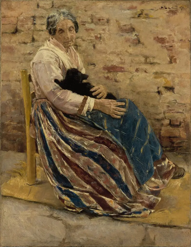 An Old Woman with Cat, by Max Liebermann, oil, 1890