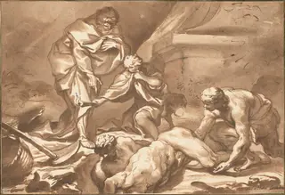 Tobit Burying the Dead, by Domenico Piola, chalk, 1655