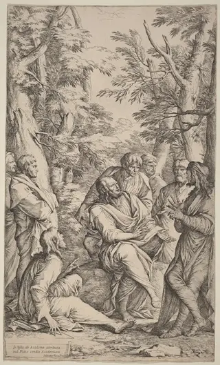 The Academy of Plato, by Salvator Rosa, ink, 1644