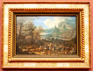 Landschap met figuren bij een inham aan de zee, by Jan Baptist van der Meiren, oil, 1710