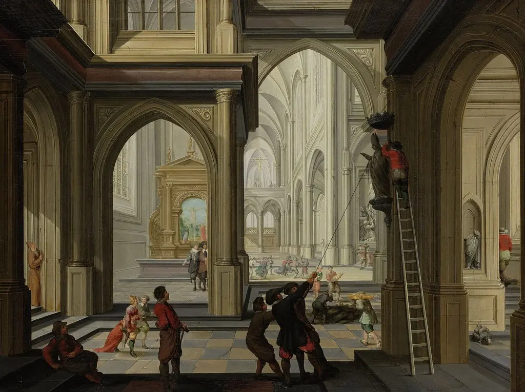 Iconoclasm in a Church, by Dirck van Delen, oil, 1630