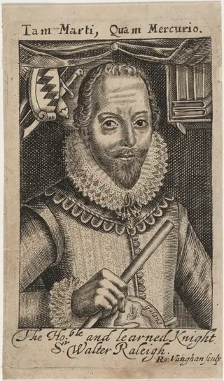 Sir Walter Raleigh, by Robert Vaughan, ink, 1640
