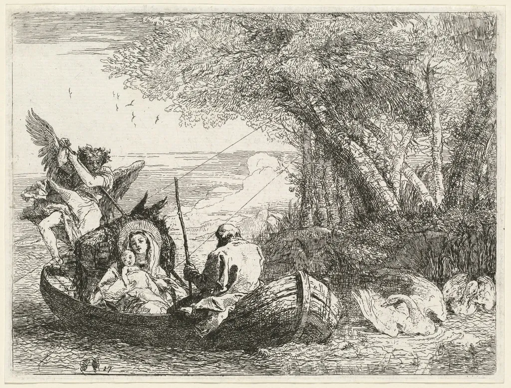 The Holy Family Being Ferried Across the River, by Giovanni Domenico Tiepolo, ink, 1753