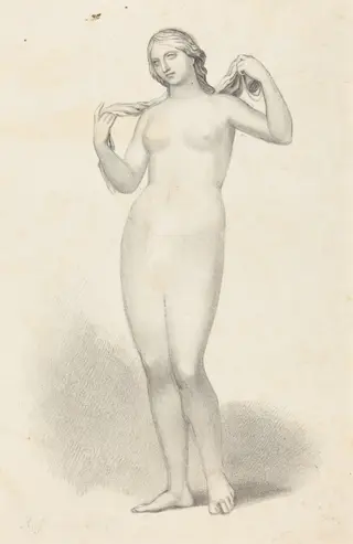 Venus Aphrodite, by Alcamanes, by Richard James Lane, ink, 1829