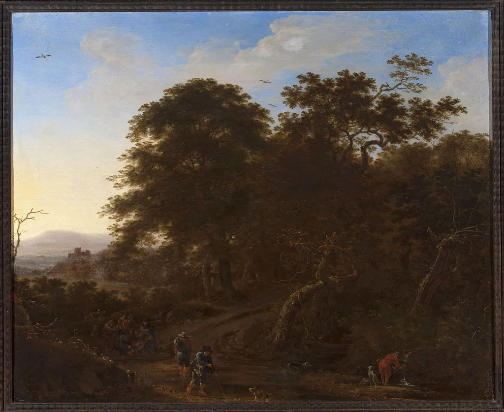 Landscape with travellers, by Herman Saftleven, oil, 1648