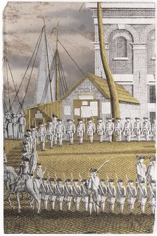 Cadets Lined up in front of the Het Zeerecht Building in Amsterdam, by Jonas Zeuner, unspecified, 1798