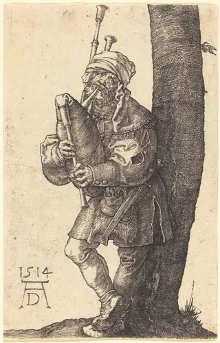 Bagpiper, by Albrecht Dürer, ink, 1514
