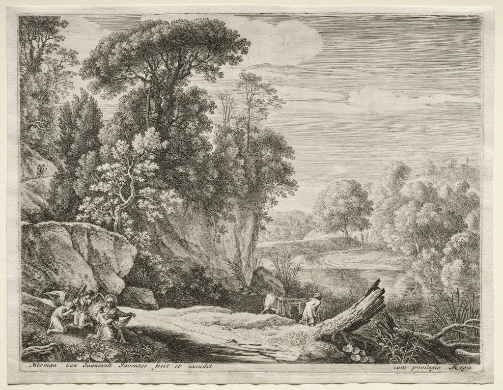 The Flight into Egypt:  The Donkey Led to the River, by Herman van Swanevelt, 1653