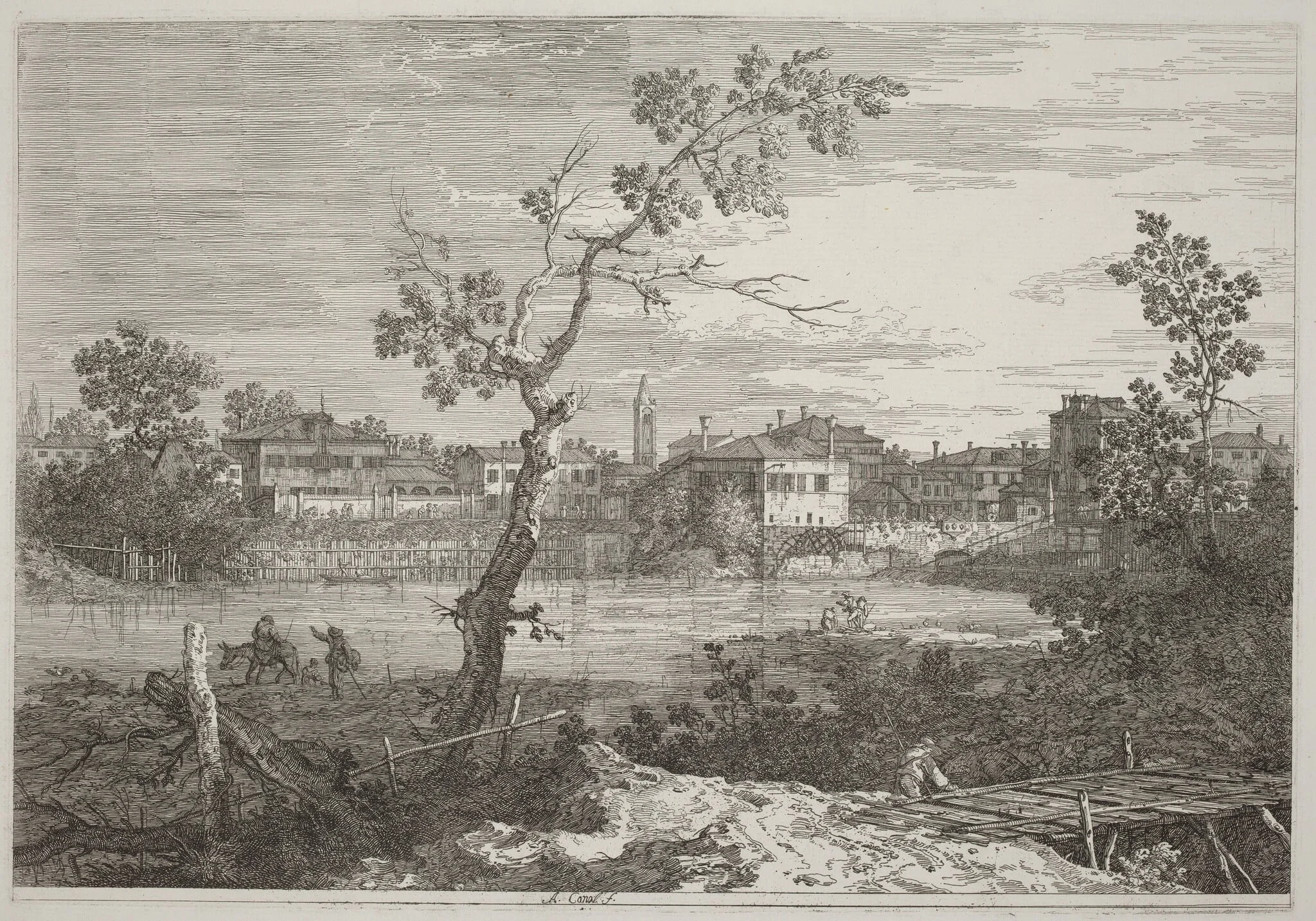 View of a Town on a River Bank, detail