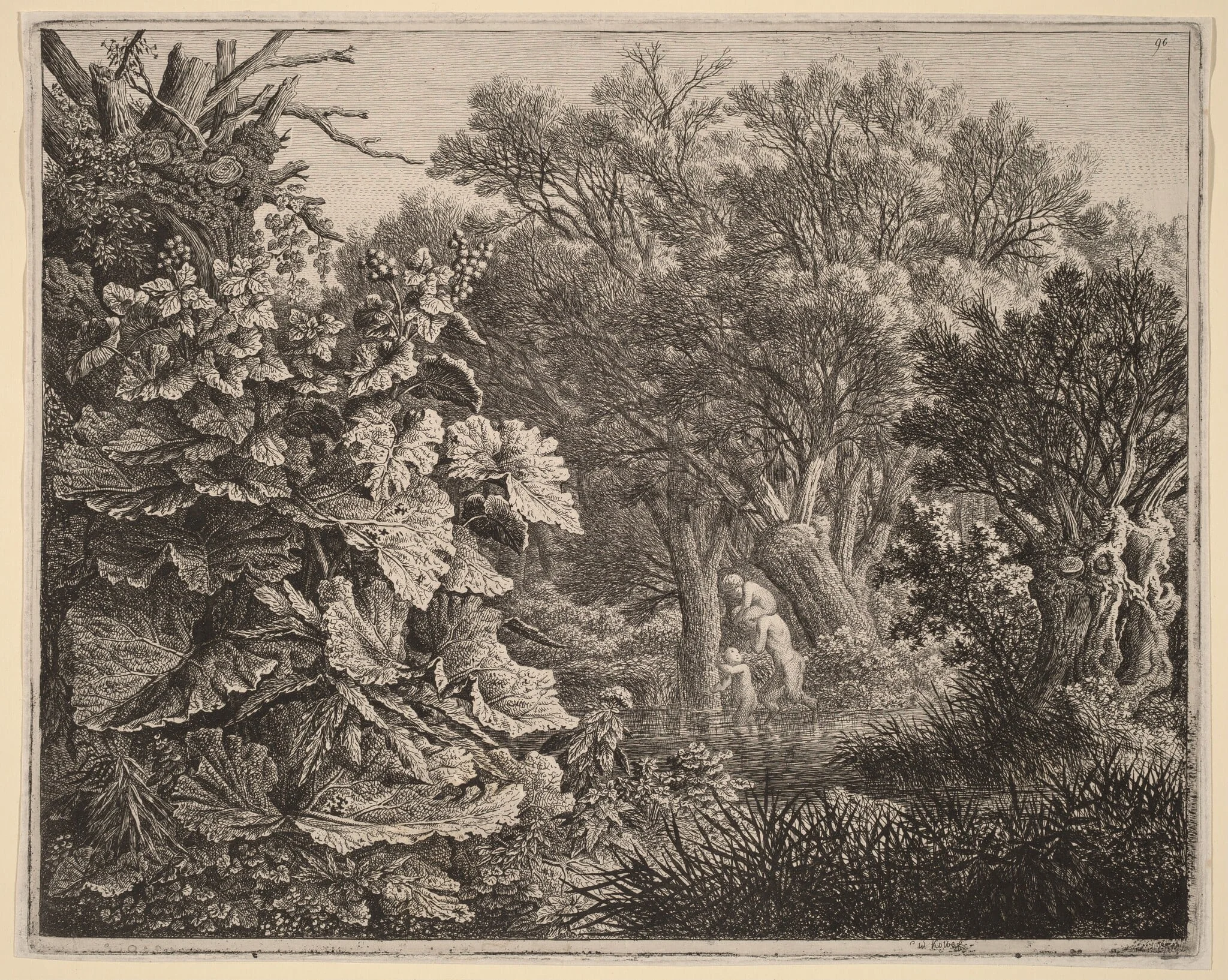 Landscape with Large Leaves and Three Satyrs, detail