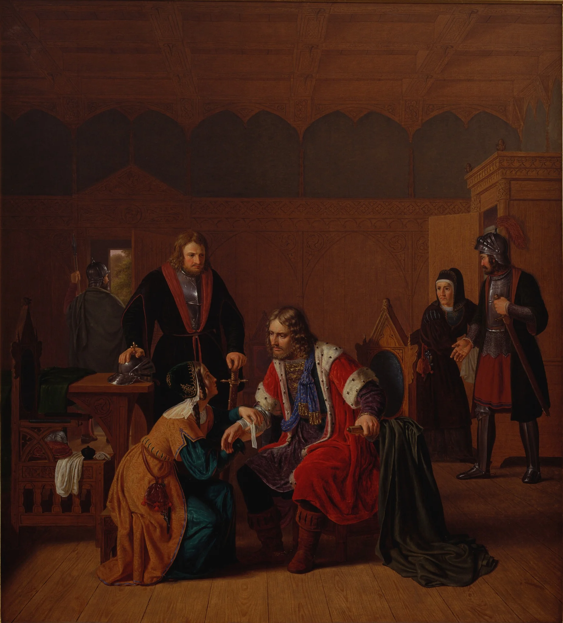 Valdemar the Great is welcomed at Absalon's mother's house, where he sought refuge after the Battle of Roskilde, detail