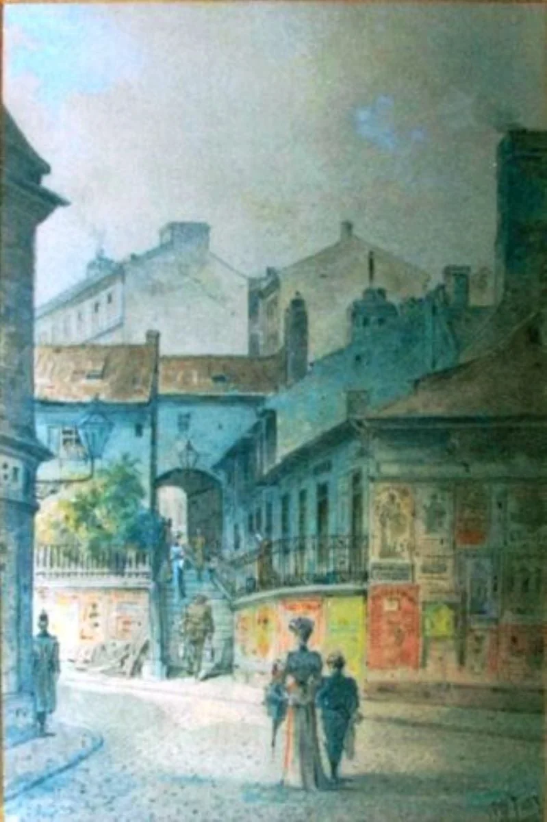 Peisaj citadin cu figuri, detail