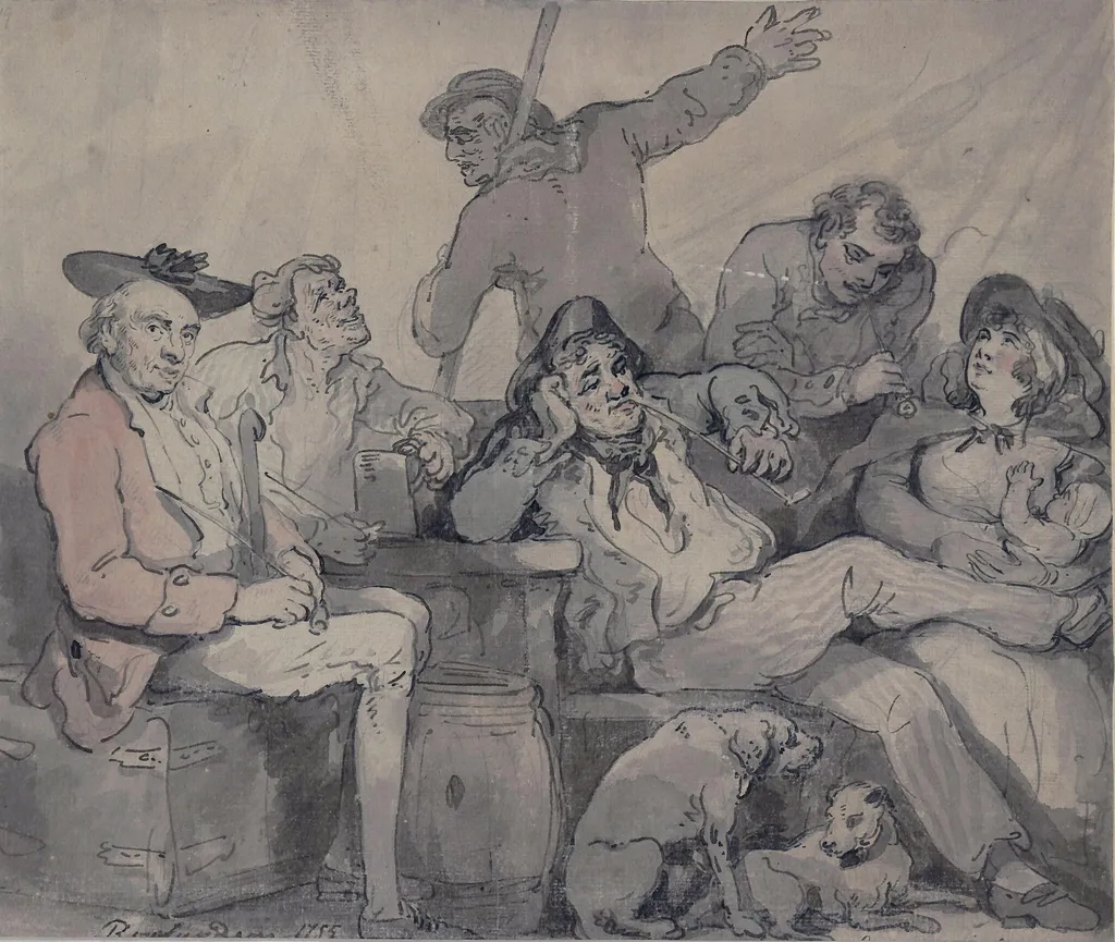 Group sketched on board 'The Europa', by Thomas Rowlandson, watercolor, 1785