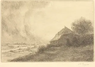 Hovel on a Hillside (Masure sur la colline), by Alphonse Legros, ink, 1874