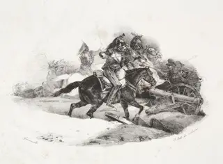 Cuirassiers Charging an Artillery Battery, by Théodore Géricault, 1823