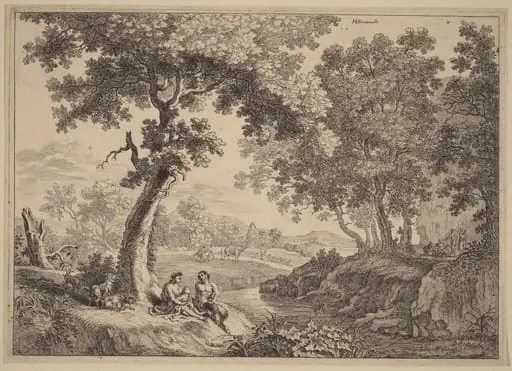 Satyr Family Seated under a Tree, by Dutch 17th Century, ink, 1650