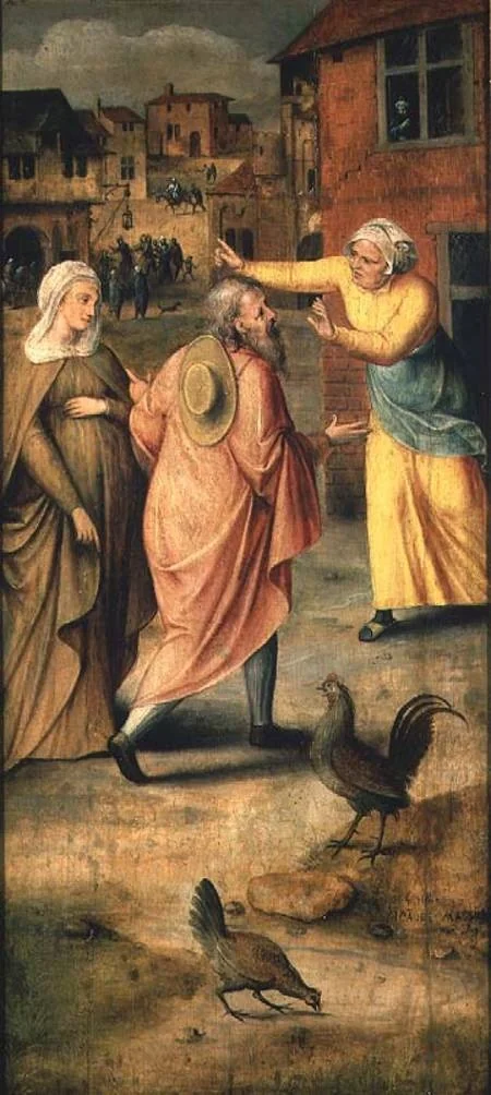Mary and Joseph find no lodgings in Bethlehem, detail