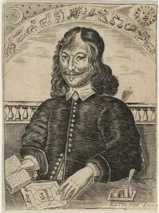 William Lilly, by Robert Vaughan, ink, 1640