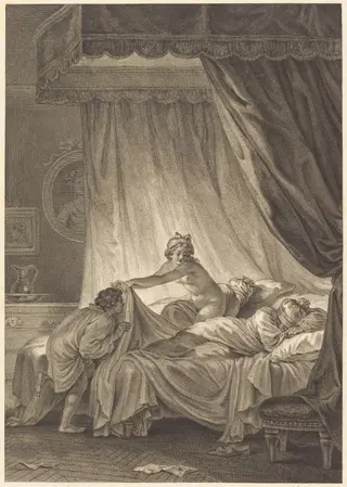 Joconde: Le lit, by Charles Louis Lingée, ink, 1784
